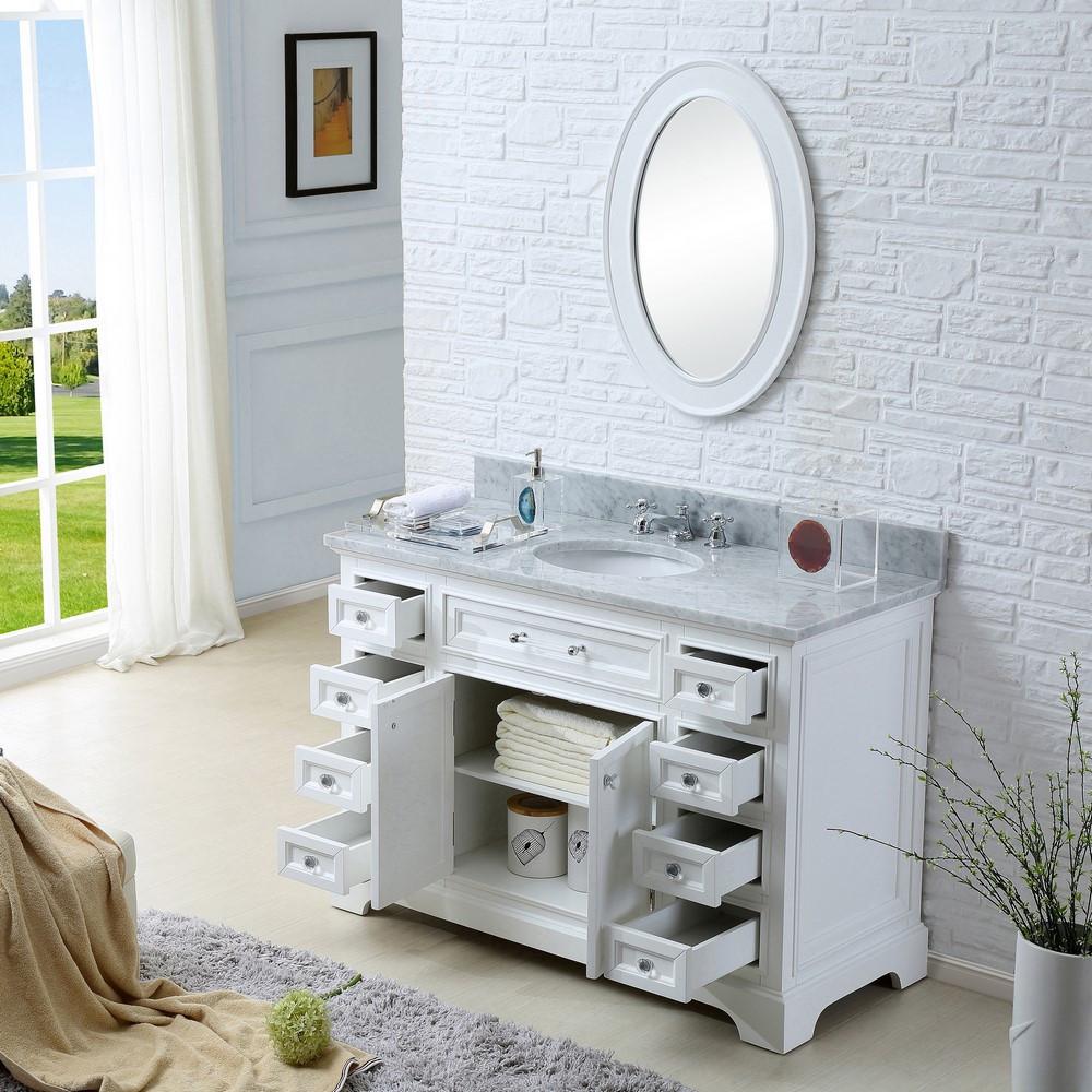 Derby 48" Solid White Single Sink Bathroom Vanity With Matching Framed Mirror Vanity Water Creation 