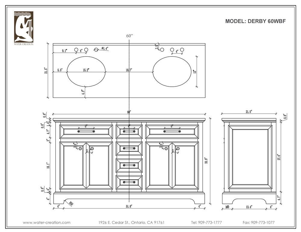 Derby 60" Solid White Double Sink Vanity With Framed Mirrors And Faucets Vanity Water Creation 