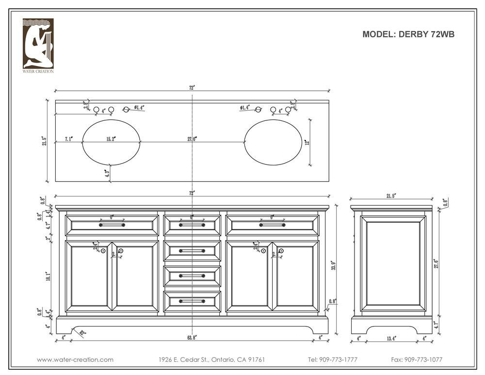 Derby 72" Solid White Double Sink Bathroom Vanity With Matching Framed Mirrors Vanity Water Creation 