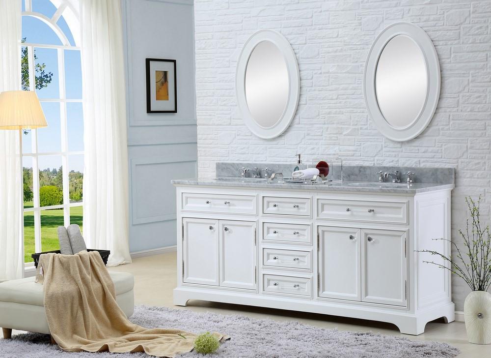 Derby 72" Solid White Double Sink Bathroom Vanity Only Vanity Water Creation 