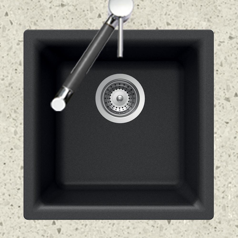 Houzer E-100U MIDNITE Quartztone Series Granite Dual Mount Bar/Prep Sink, Black Kitchen Sink - Dual Mount Houzer 