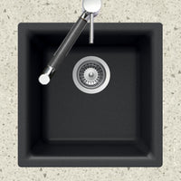 Thumbnail for Houzer E-100U MIDNITE Quartztone Series Granite Dual Mount Bar/Prep Sink, Black Kitchen Sink - Dual Mount Houzer 