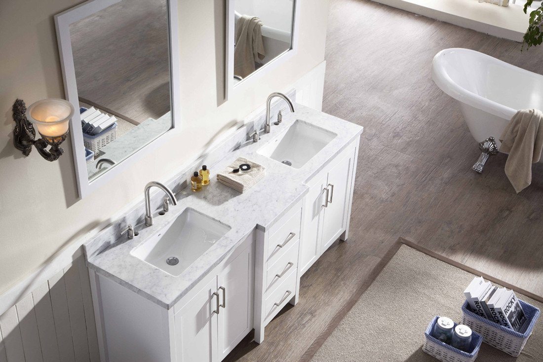 ARIEL Hollandale 73" Double Sink Bathroom Vanity Set in White Vanity ARIEL 