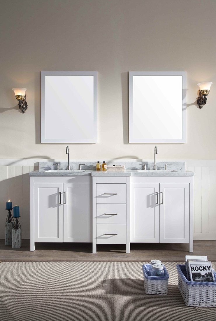 ARIEL Hollandale 73" Double Sink Bathroom Vanity Set in White Vanity ARIEL 