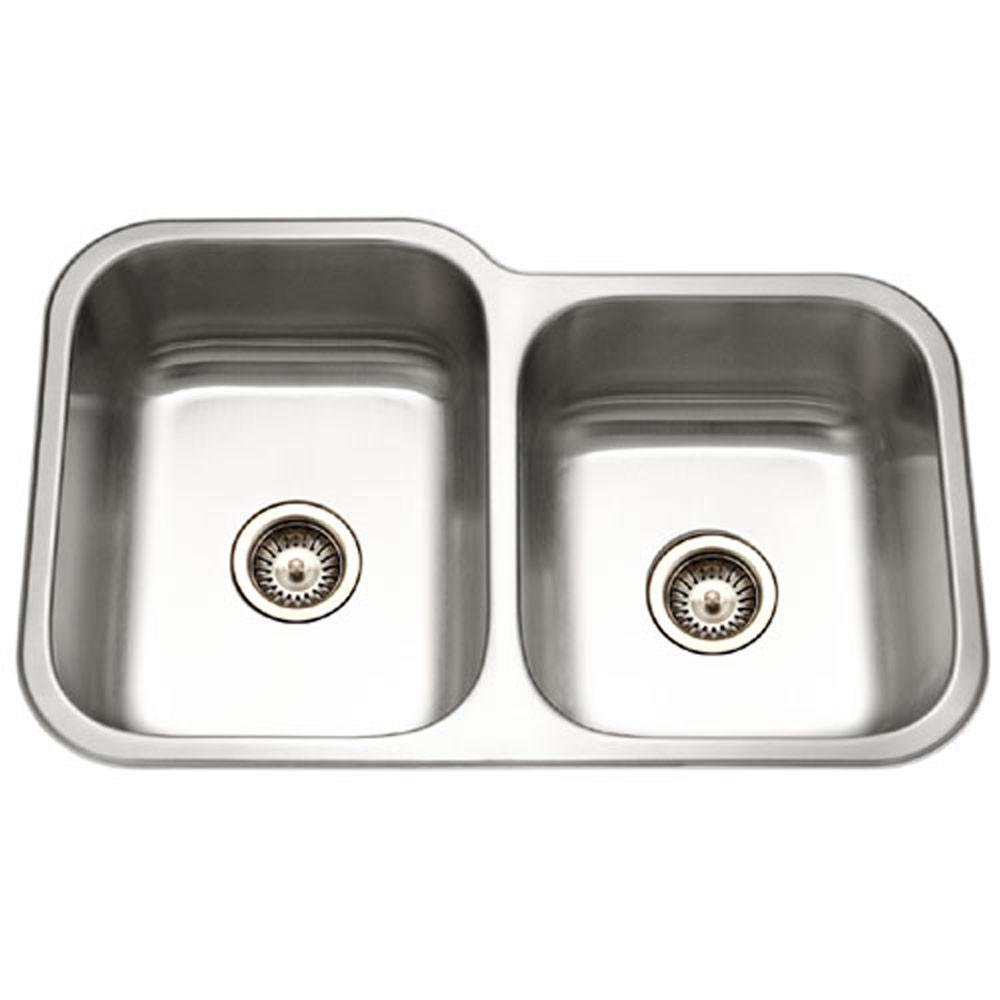 Houzer Elite Series Undermount Stainless Steel 60/40 Double Bowl Kitchen Sink, Small bowl Right Kitchen Sink - Undermount Houzer 