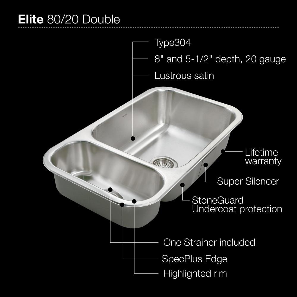 Houzer Elite Series Undermount Stainless Steel 70/30 Double Bowl Kitchen Sink Kitchen Sink - Undermount Houzer 