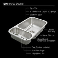 Thumbnail for Houzer Elite Series Undermount Stainless Steel 70/30 Double Bowl Kitchen Sink Kitchen Sink - Undermount Houzer 