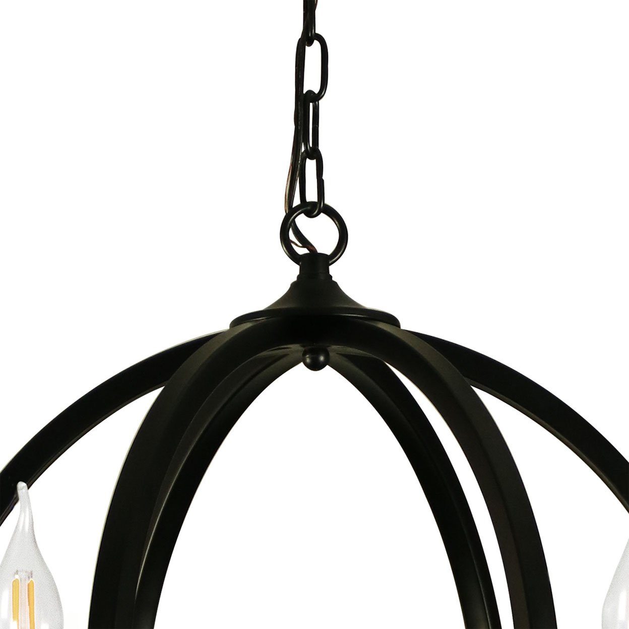 Connes 6 Light Chandelier Globe (Matte Black) Round, Steel Sphere with Wood Patterned Decorative Circle | Dining Room, Foyer, or Entryway Home Decor Chandeliers Canyon Home 