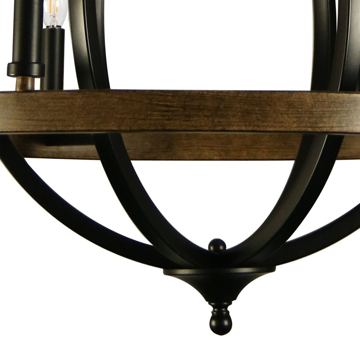 Connes 6 Light Chandelier Globe (Matte Black) Round, Steel Sphere with Wood Patterned Decorative Circle | Dining Room, Foyer, or Entryway Home Decor Chandeliers Canyon Home 