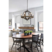 Thumbnail for Connes 6 Light Chandelier Globe (Matte Black) Round, Steel Sphere with Wood Patterned Decorative Circle | Dining Room, Foyer, or Entryway Home Decor Chandeliers Canyon Home 