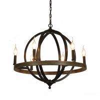 Thumbnail for Connes 6 Light Chandelier Globe (Matte Black) Round, Steel Sphere with Wood Patterned Decorative Circle | Dining Room, Foyer, or Entryway Home Decor Chandeliers Canyon Home 