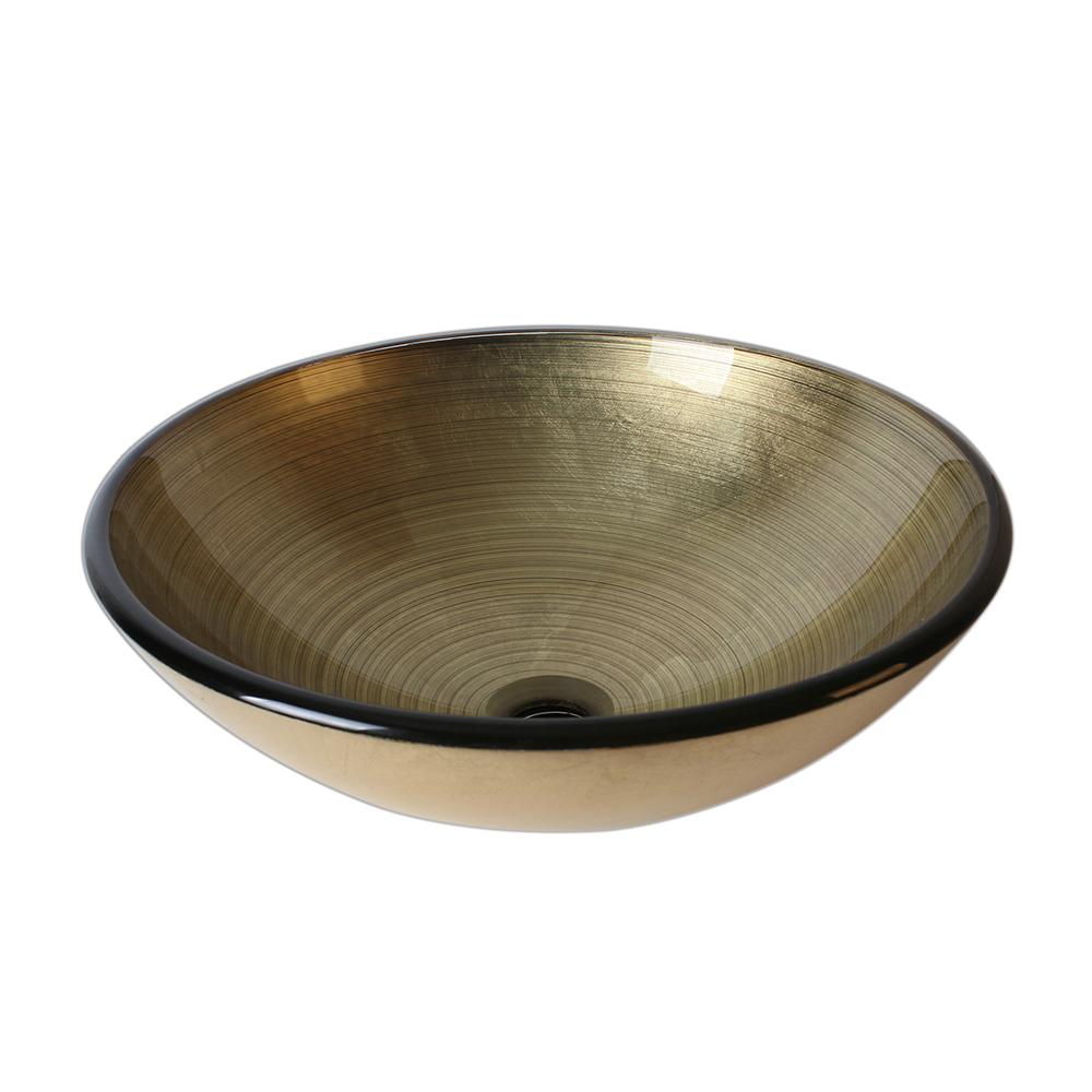 Fauceture EVSPFA1 Venice 16-1/2" Diameter Round Vessel Glass Sink, Gold Bathroom Sink Kingston Brass Khaki 
