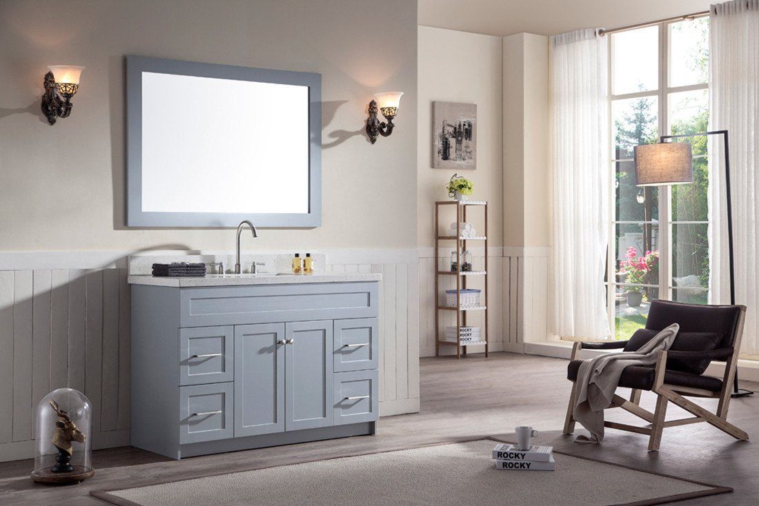 ARIEL Hamlet 49" Single Sink Vanity Set with White Quartz Countertop in Grey Vanity ARIEL 