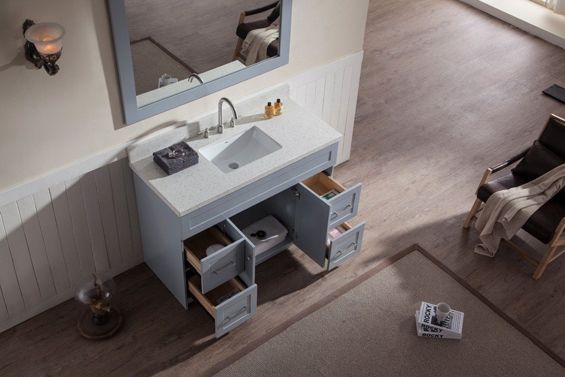 ARIEL Hamlet 49" Single Sink Vanity Set with White Quartz Countertop in Grey Vanity ARIEL 