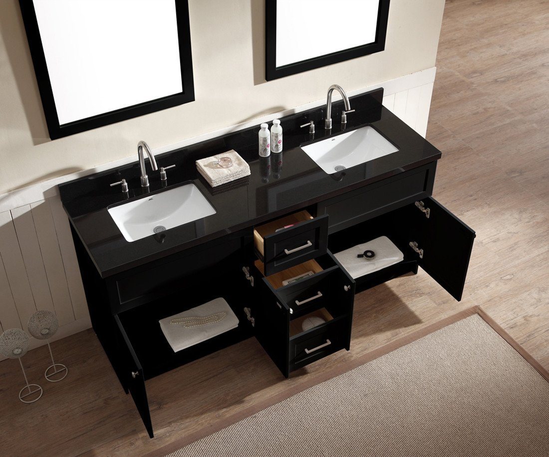 ARIEL Hamlet 73" Double Sink Vanity Set w/ Black Granite Countertop in Black Vanity ARIEL 