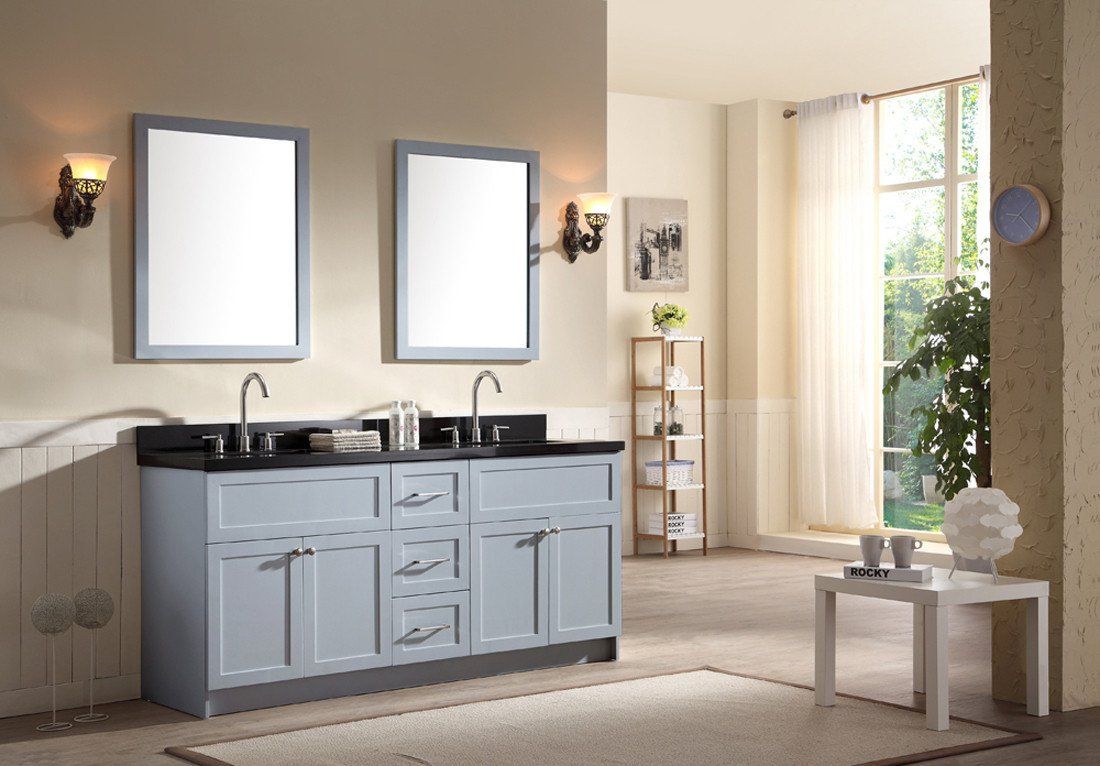 ARIEL Hamlet 73" Double Sink Vanity Set w/ Black Granite Countertop in Grey Vanity ARIEL 