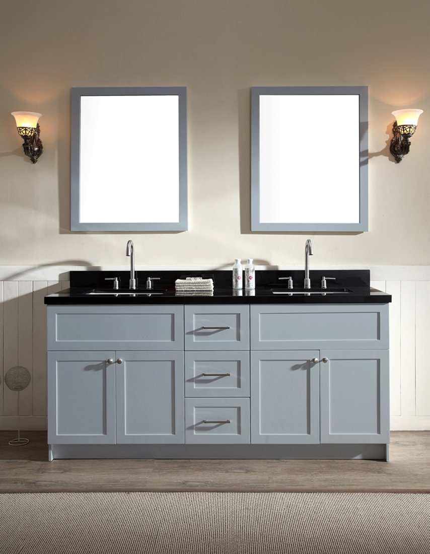 ARIEL Hamlet 73" Double Sink Vanity Set w/ Black Granite Countertop in Grey Vanity ARIEL 