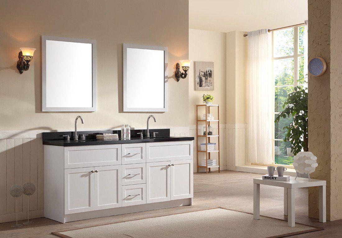 ARIEL Hamlet 73" Double Sink Vanity Set w/ Black Granite Countertop in White Vanity ARIEL 