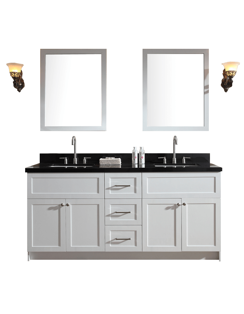 ARIEL Hamlet 73" Double Sink Vanity Set w/ Black Granite Countertop in White Vanity ARIEL 