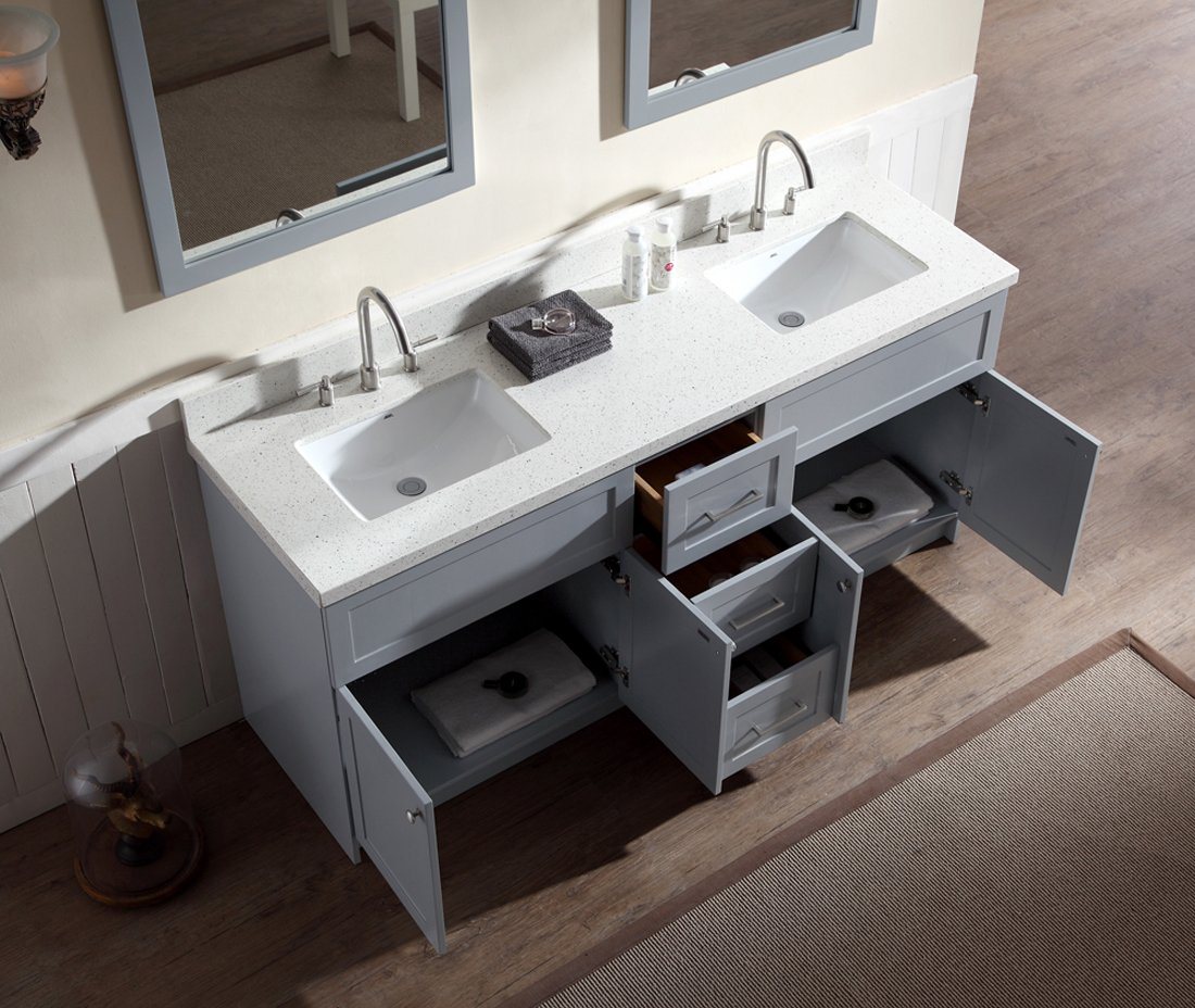 Ariel Hamlet 73" Double Sink Bathroom Vanity Set Solid Wood Construction - Grey Vanity ARIEL 