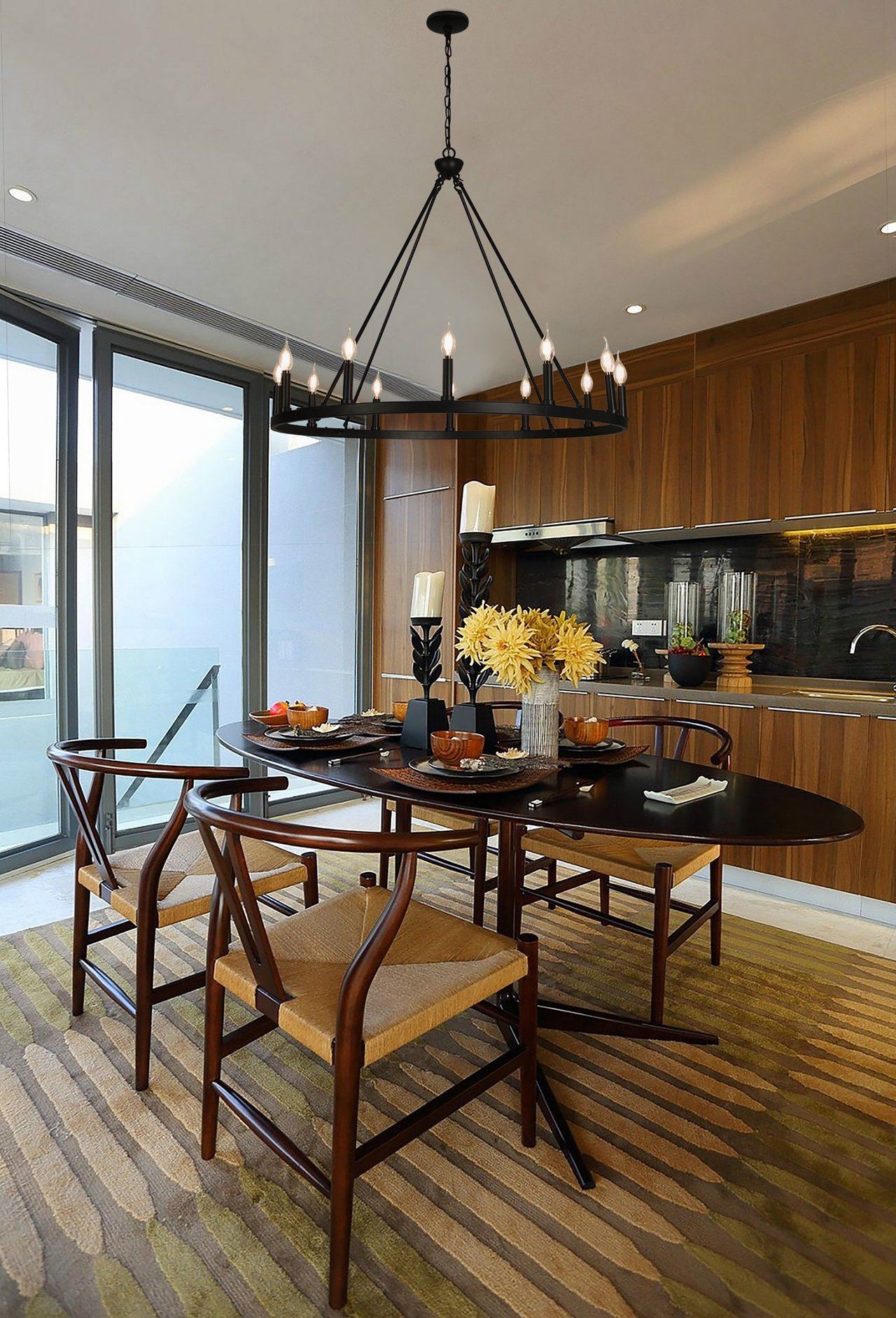 Cahua 8 Light Drum Chandelier (16” Wide) Steel Frame with Wooden Pattern | Dining Room, Foyer, Entryway or Living Room Decor Chandeliers Canyon Home 
