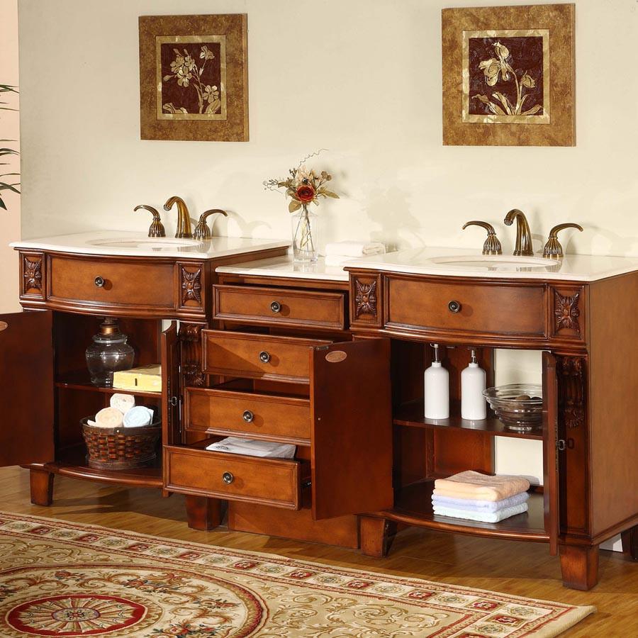 Silkroad 84" Traditional Double Sink Bathroom Vanity Vanity Silkroad Exclusive 