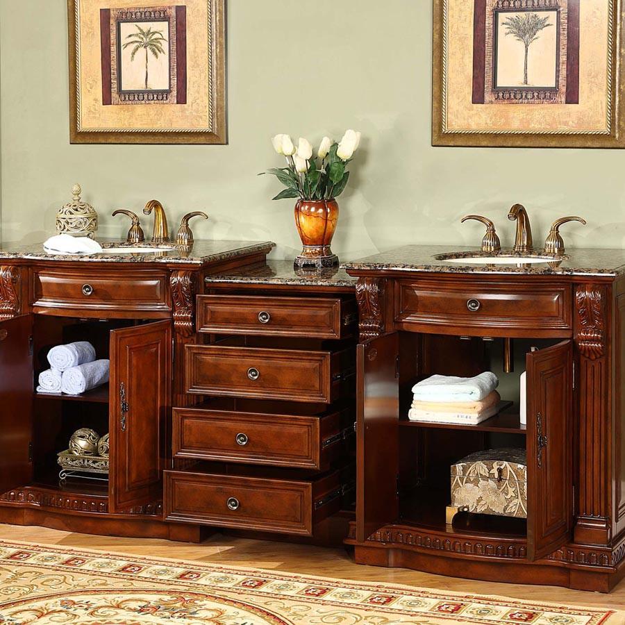 Silkroad 84.5" Traditional Double Sink Bathroom Vanity Vanity Silkroad Exclusive 