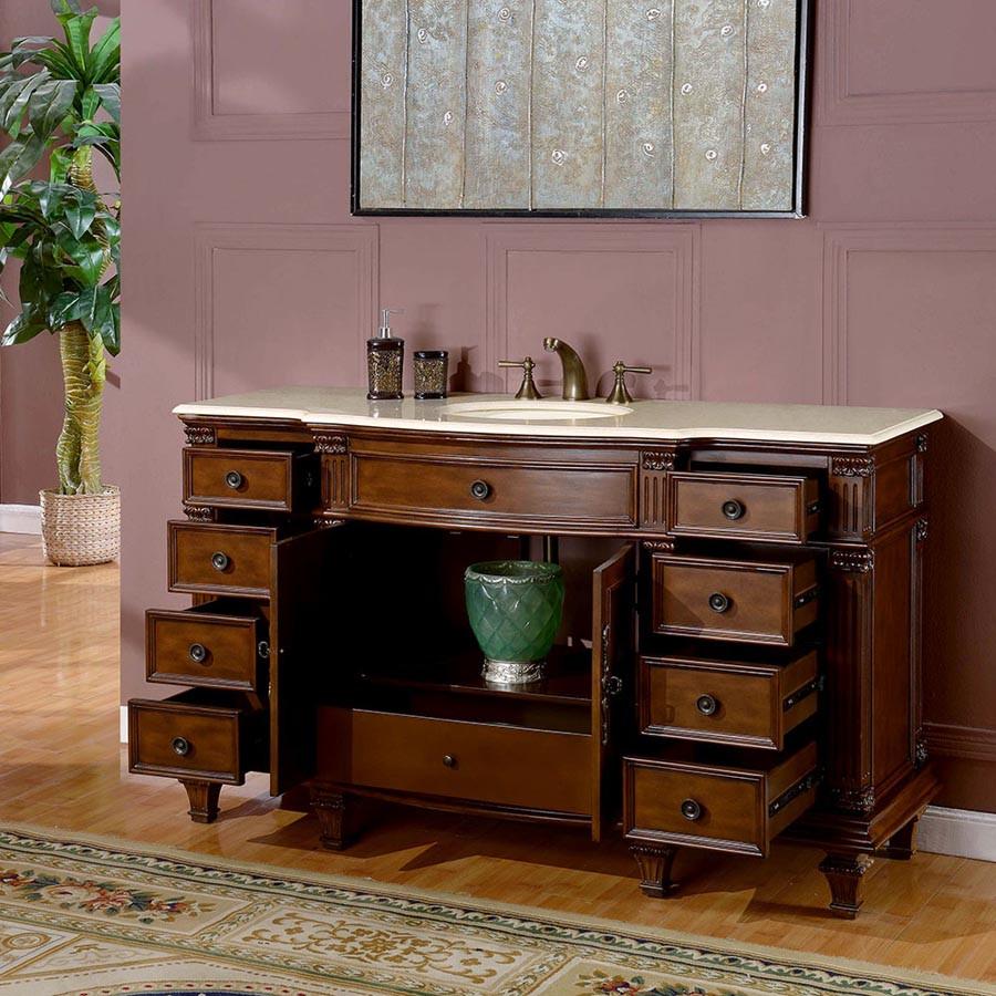 Silkroad 60" Transitional Single Sink Bathroom Vanity Vanity Silkroad Exclusive 