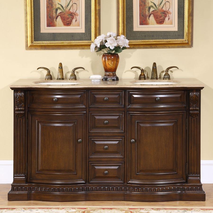 Silkroad 60" Traditional Double Sink Bathroom Vanity Vanity Silkroad Exclusive 