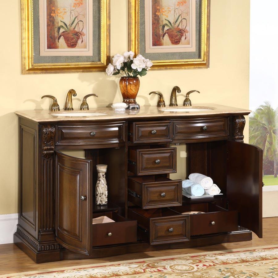 Silkroad 60" Traditional Double Sink Bathroom Vanity Vanity Silkroad Exclusive 