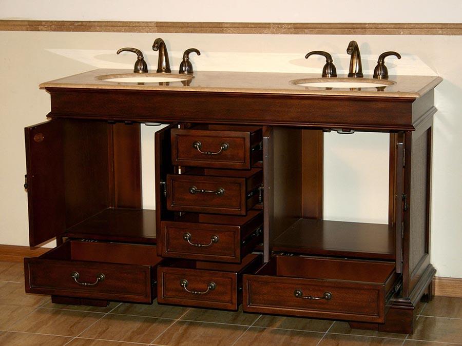 Silkroad 60" Traditional Double Sink Bathroom Vanity Vanity Silkroad Exclusive 