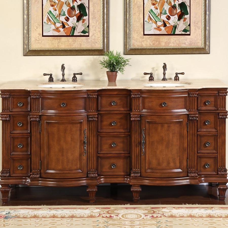Silkroad 72" Traditional Double Sink Bathroom Vanity Vanity Silkroad Exclusive 