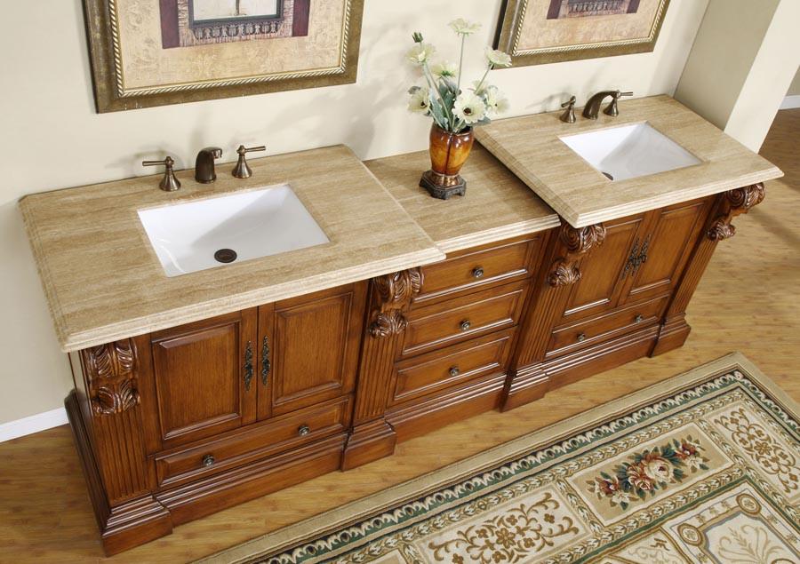 Silkroad 95" Transitional Double Sink Bathroom Vanity Vanity Silkroad Exclusive 