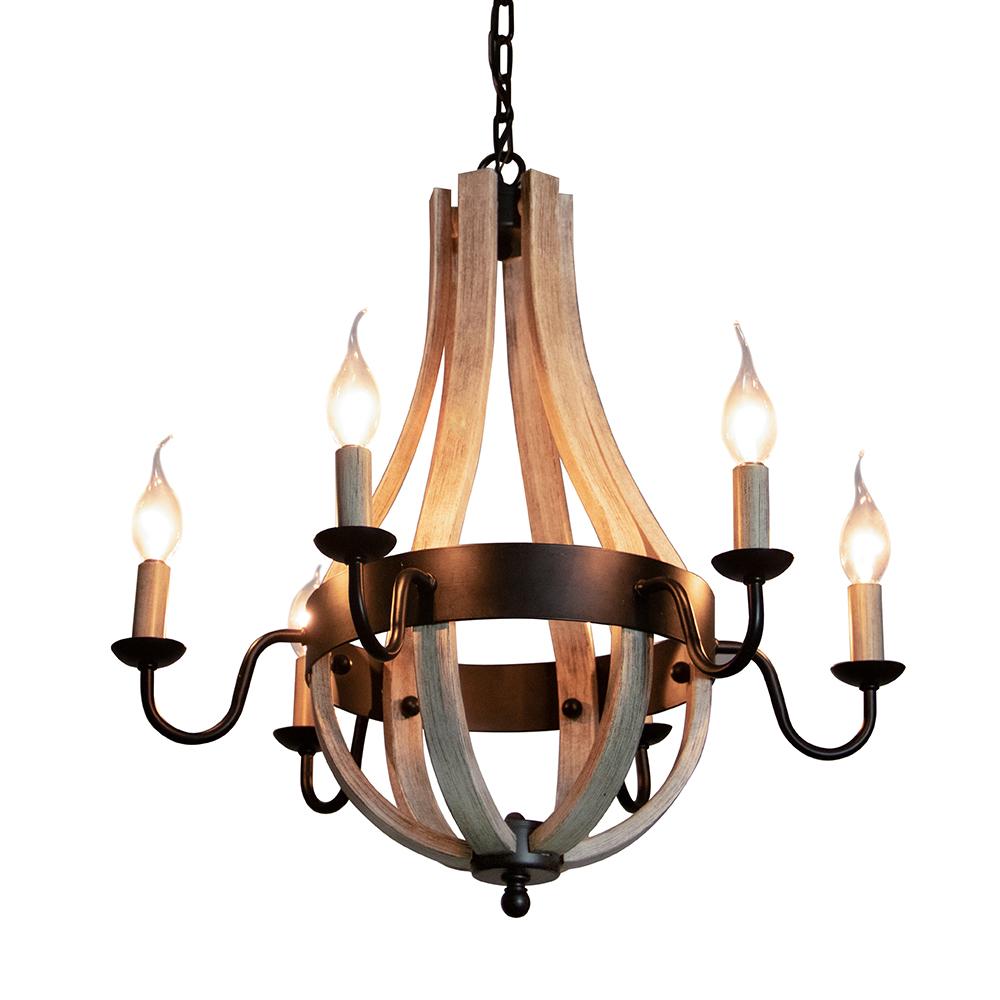 Denali 6 Light Chandelier Tear Drop (Circled) Steel Frame with Wooden Pattern | Dining Room, Entryway, and Decorative Foyer Home Décor Chandeliers Canyon Home 