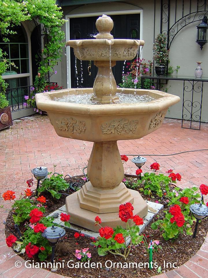 Uva Two Tier Cast Stone Outdoor Water Fountain Fountain Tuscan 