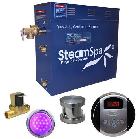 SteamSpa Indulgence 7.5 KW QuickStart Acu-Steam Bath Generator Package with Built-in Auto Drain in Brushed Nickel Steam Generators SteamSpa 