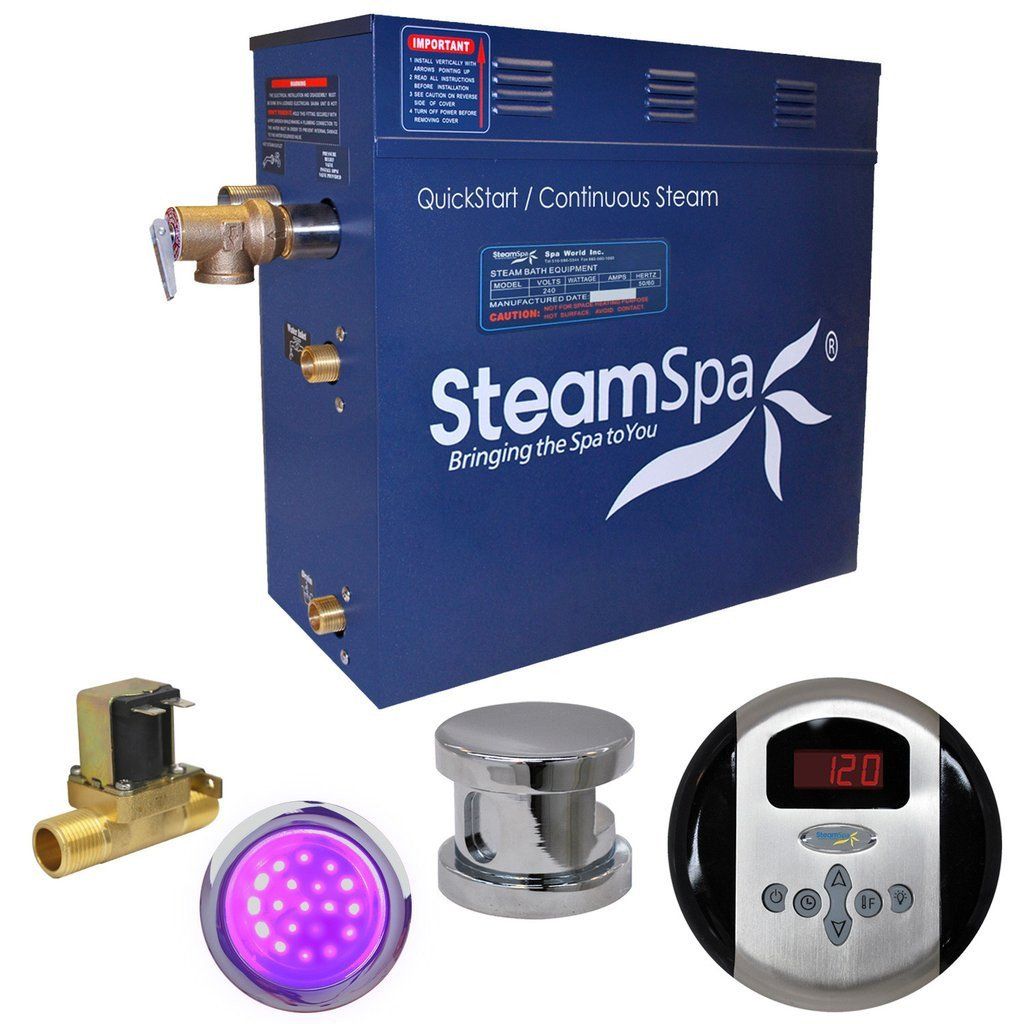SteamSpa Indulgence 6 KW QuickStart Acu-Steam Bath Generator Package with Built-in Auto Drain in Polished Chrome Steam Generators SteamSpa 