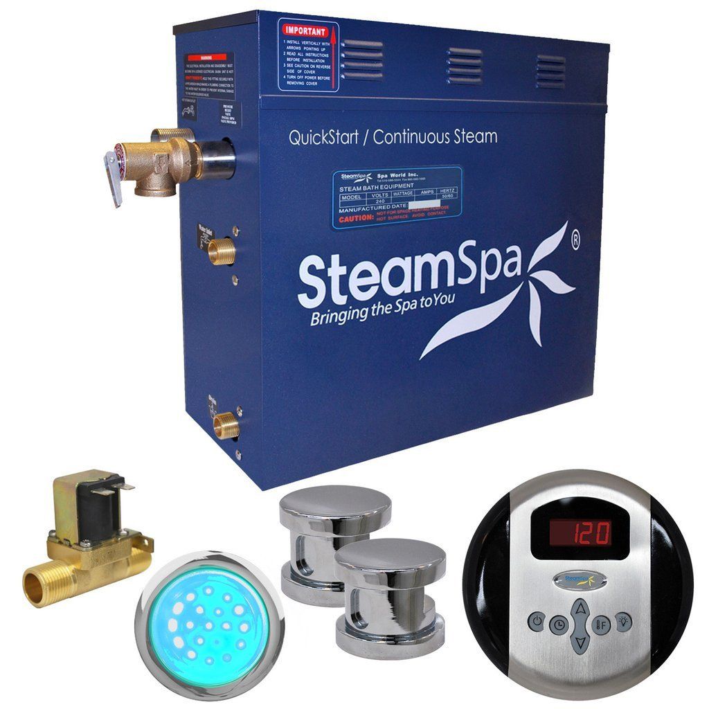 SteamSpa Indulgence 10.5 KW QuickStart Acu-Steam Bath Generator Package with Built-in Auto Drain in Polished Chrome Steam Generators SteamSpa 