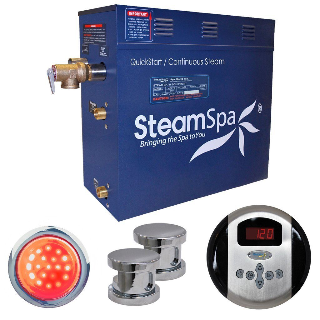 SteamSpa Indulgence 10.5 KW QuickStart Acu-Steam Bath Generator Package in Polished Chrome Steam Generators SteamSpa 