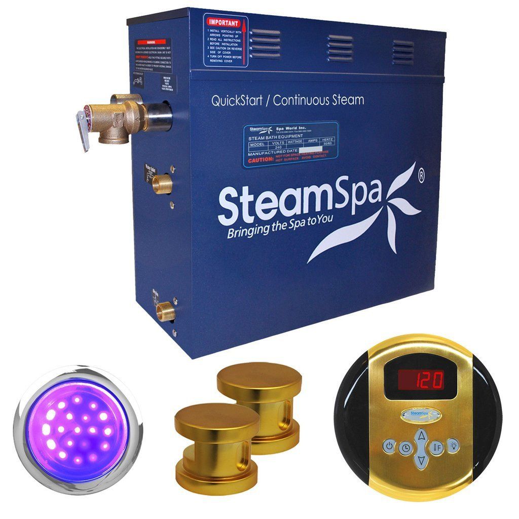 SteamSpa Indulgence 10.5 KW QuickStart Acu-Steam Bath Generator Package in Polished Gold Steam Generators SteamSpa 