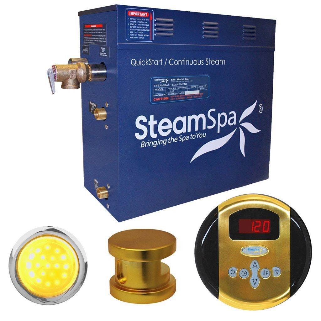 SteamSpa Indulgence 9 KW QuickStart Acu-Steam Bath Generator Package in Polished Gold Steam Generators SteamSpa 