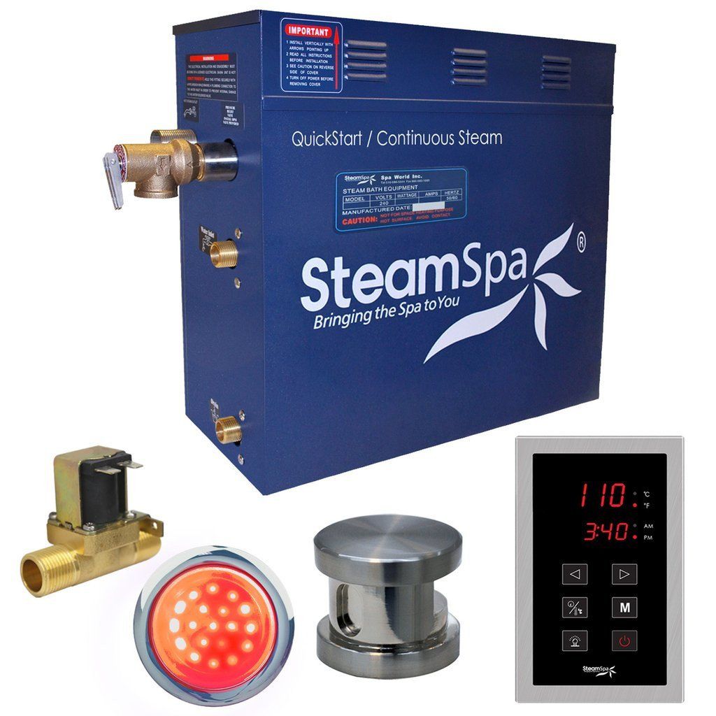 SteamSpa Indulgence 4.5 KW QuickStart Acu-Steam Bath Generator Package with Built-in Auto Drain in Brushed Nickel Steam Generators SteamSpa 