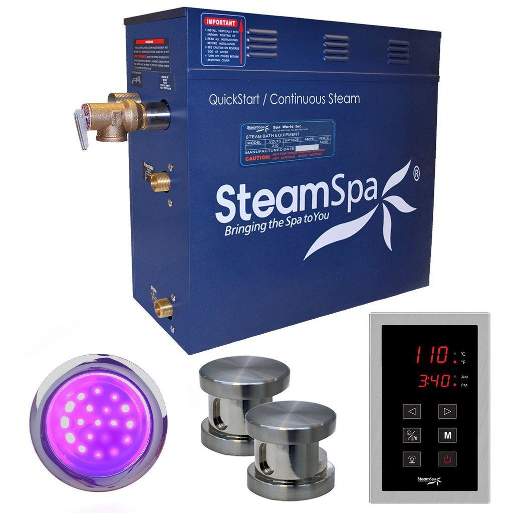 SteamSpa Indulgence 10.5 KW QuickStart Acu-Steam Bath Generator Package in Brushed Nickel Steam Generators SteamSpa 