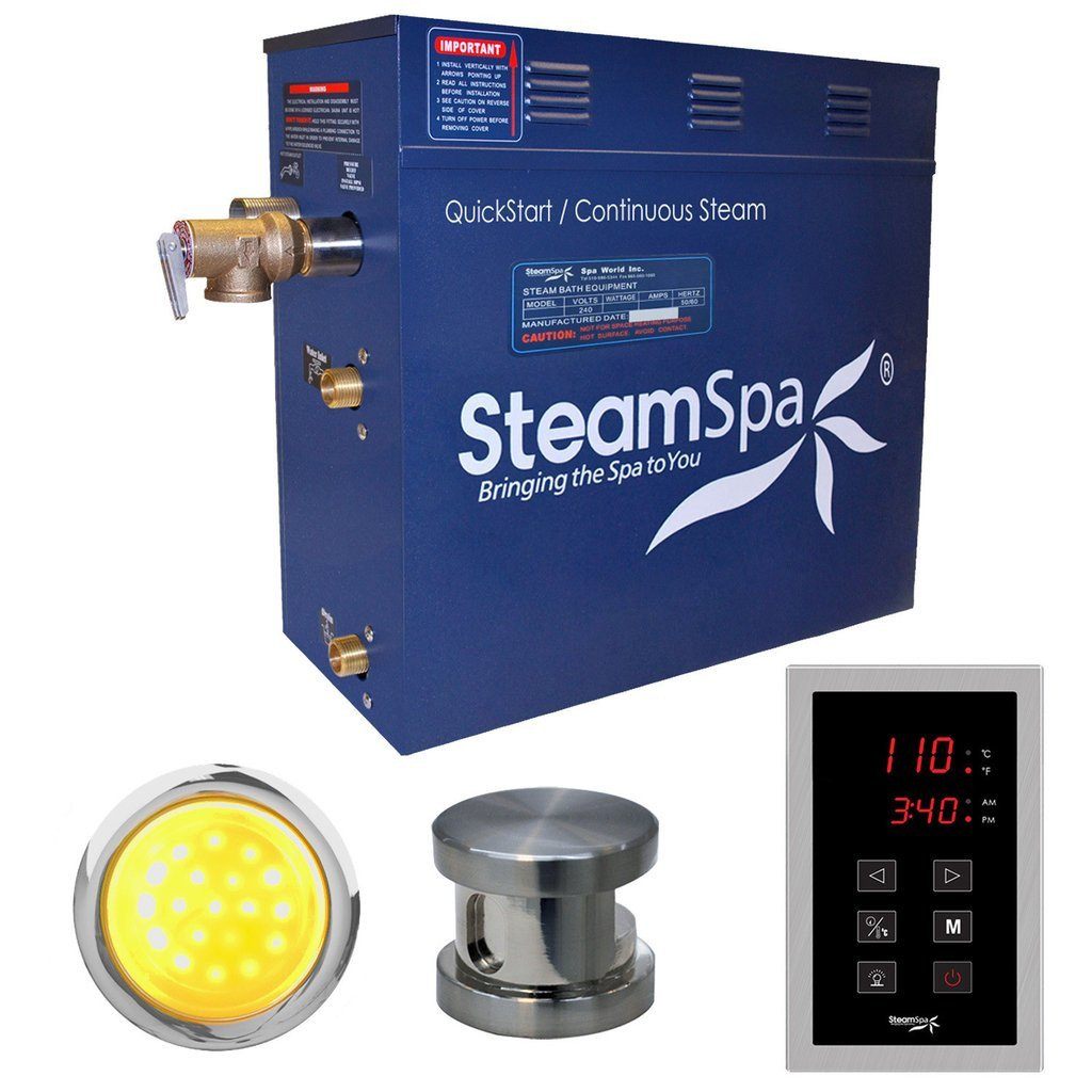 SteamSpa Indulgence 7.5 KW QuickStart Acu-Steam Bath Generator Package in Brushed Nickel Steam Generators SteamSpa 