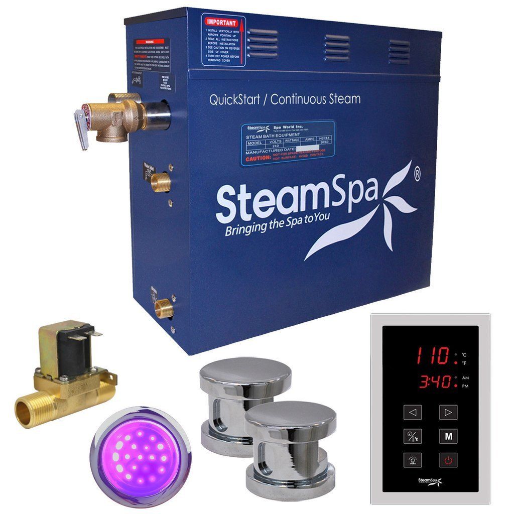 SteamSpa Indulgence 10.5 KW QuickStart Acu-Steam Bath Generator Package with Built-in Auto Drain in Polished Chrome Steam Generators SteamSpa 