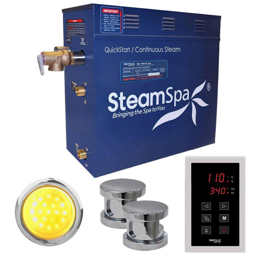 SteamSpa Indulgence 10.5 KW QuickStart Acu-Steam Bath Generator Package in Polished Chrome Steam Generators SteamSpa 