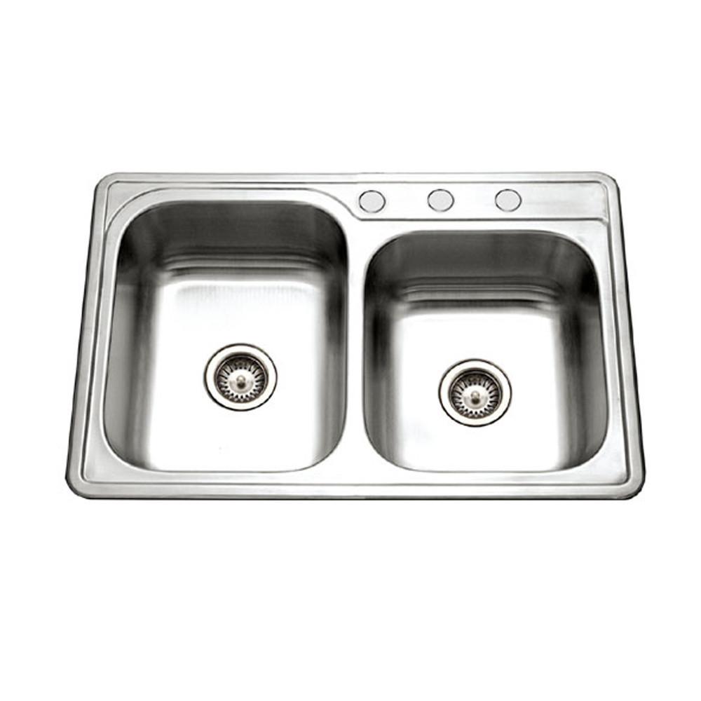 Houzer Glowtone Series Topmount Stainless Steel 3-hole 60/40 Double Bowl Kitchen Sink Kitchen Sink - Top Mount Houzer 