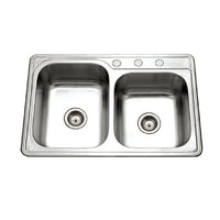 Thumbnail for Houzer Glowtone Series Topmount Stainless Steel 3-hole 60/40 Double Bowl Kitchen Sink Kitchen Sink - Top Mount Houzer 
