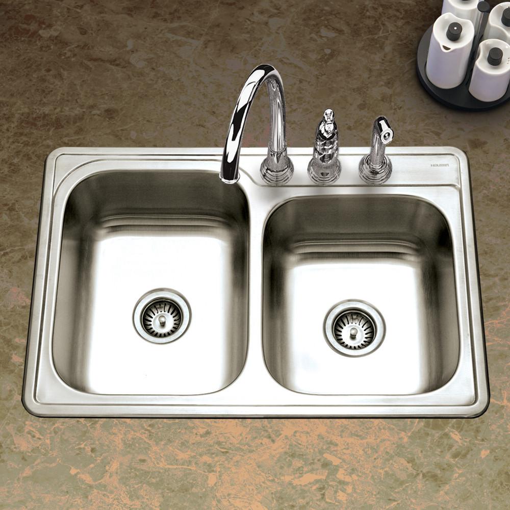 Houzer Glowtone Series Topmount Stainless Steel 3-hole 60/40 Double Bowl Kitchen Sink Kitchen Sink - Top Mount Houzer 