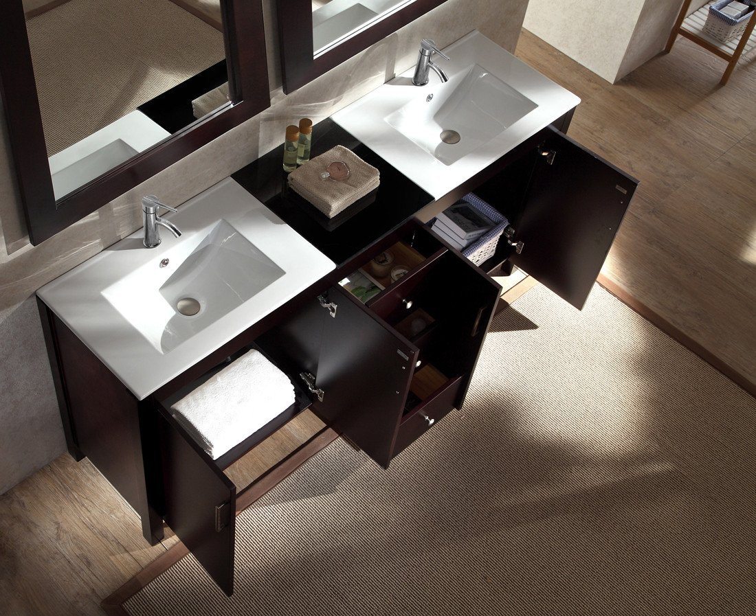 ARIEL Hanson 72" Double Sink Bathroom Vanity Set in Espresso Vanity ARIEL 